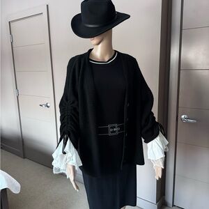 Black Layered Knit Cardigan with Ruffled Sleeve Detail